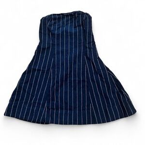 GAP Navy blue pinstripe strapless mini flowy dress
